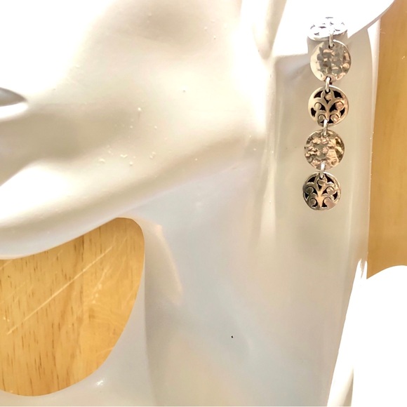 LOIS HILL Drop Dangle Sterling Silver Discs w/ Oxidized Accent & Cut Out Design - Picture 14 of 14